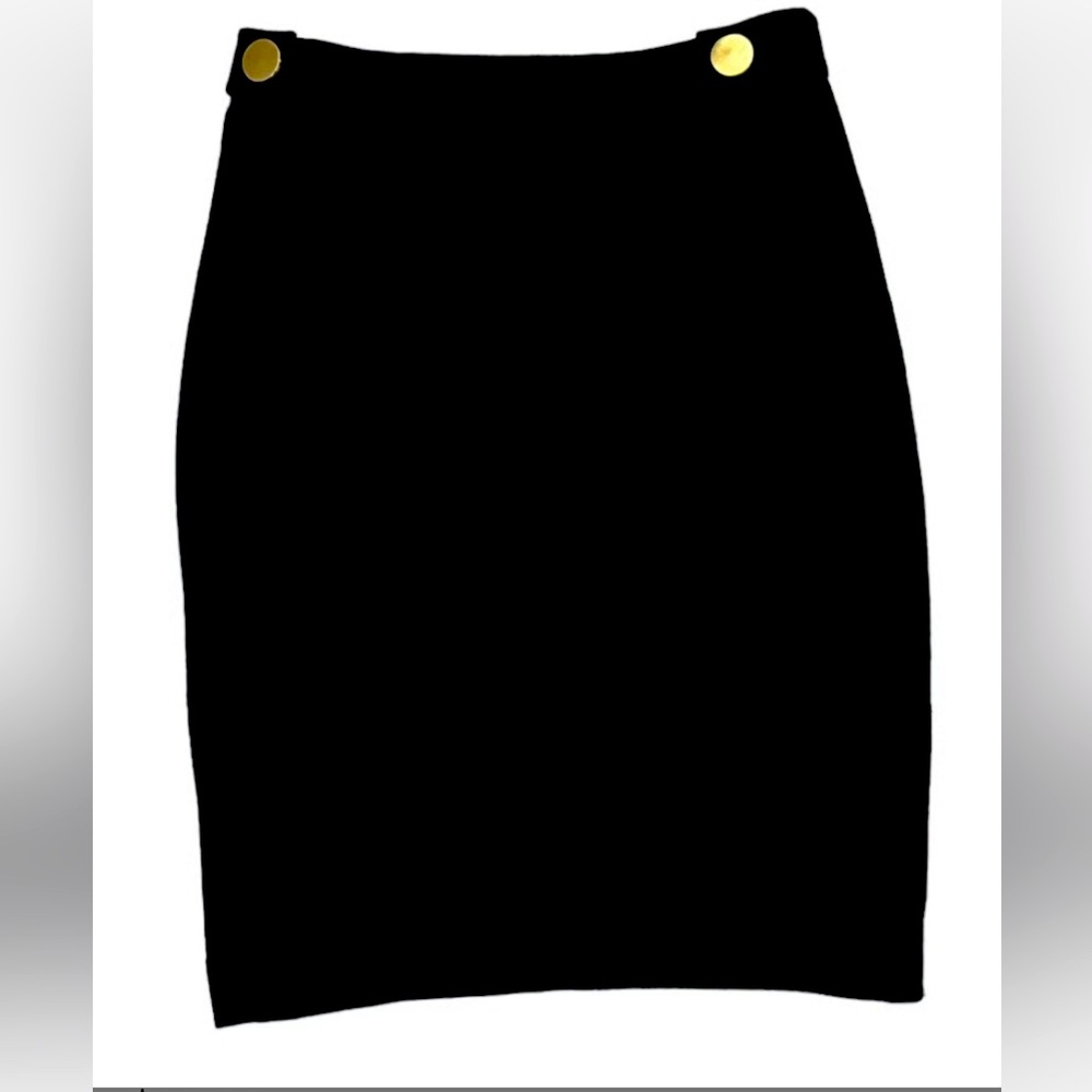 Diane Von Furstenberg Black Pencil Skirt with Gold Buttons